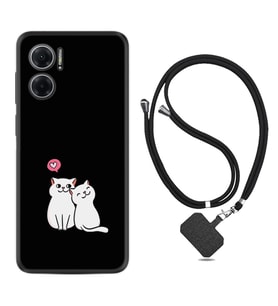 Xiaomi Redmi Note 11E Kılıf Silikon Boyun Askılı İpli Desenli Silikon Love Cats 1690