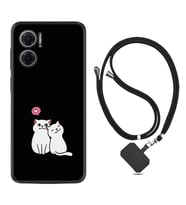 Xiaomi Redmi Note 11E Kılıf Silikon Boyun Askılı İpli Desenli Silikon Love Cats 1690