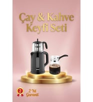 Cam Çay Makinesi ile Elektrikli Cam Kahve Cezvesi Ev ve Çeyiz Seti