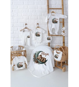 Pia Baby Premium %100 Pamuk 10 Parça İsme Özel Kız Bebek Hediyesi Hastane Çıkışı Seti 5002-01 (Krem)
