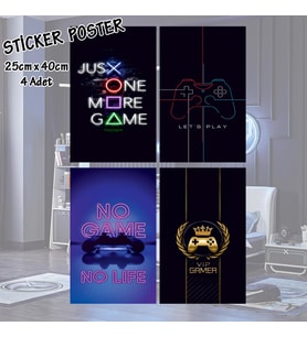game oyuncu joystick vip oyuncu odası - 4 adet yapışkanlı poster sticker etiketler - dolap cam oda için