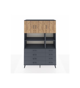 Hyperion Dolap 8 Raflı 8 Çekmeceli 3 Kapaklı 132x44x195 Antrasit-Çam/Antrasit