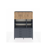 Hyperion Dolap 8 Raflı 8 Çekmeceli 3 Kapaklı 132x44x195 Antrasit-Çam/Antrasit