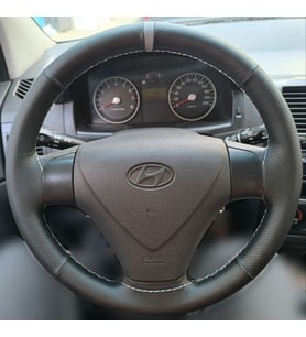 DİKİŞLİ DİREKSİYON KILIFI SİYAH DERİ NOKTALI DERİ GRİ YÜZÜK / DİKİŞLİ HYUNDAİ ACCENT ERA GETZ İÇİN