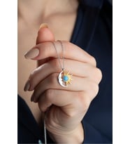 925 Ayar Gümüş Opal Taşlı Ay ve Güneş Kolye