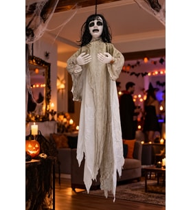 Halloween Cadılar Bayramı Hayalet Kadın 130 Cm Sensörlü Sesli Işıklı Asılabilir Korku Dekoru