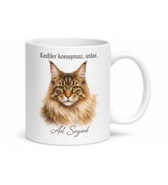 İsme Özel Maine Coon Kedi Desenli Baskılı Kupa Bardak Hediye Porselen