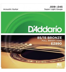 D'Addario EZ890 EZ Serisi Akustik Gitar Tel Seti (Super Light - 85/15 Bronze - 09-45)