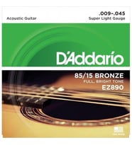 D'Addario EZ890 EZ Serisi Akustik Gitar Tel Seti (Super Light - 85/15 Bronze - 09-45)