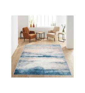 Rovigo Home Dijital Baskı Yıkanabilir Kaymaz Taban Salon Halısı RVG0590 (Mavi)