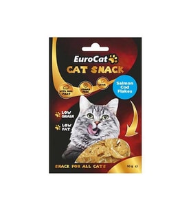 EuroCat Tahılsız Şekersiz Kurutulmuş Et Cat Somon Cod Flakes Kedi Ödülü 50 Gr