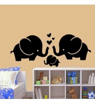 Anne Baba ve Çocuk Fil - Mutlu Aile Silüeti Dekoratif Duvar Sticker, Çıkartma