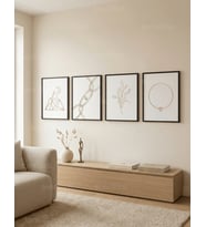Altın Çizgili Minimalist Geometrik Motifler 4’lü Ahşap Çerçeveli Tablo Seti