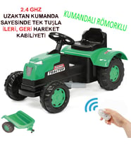UZAKTAN KUMANDALI 6V AKÜLÜ TRAKTÖR YEŞİL RÖMORKLU (Standart)
