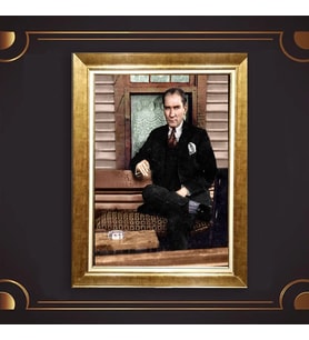 Altın Varaklı Çerçeveli Paspartulu Atatürk Tablo nl02A349 (Gold)