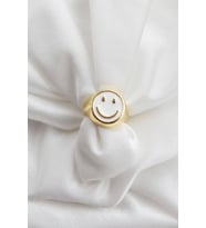 Smile Beyaz Mineli Ayarlanabilir Gold Yüzük