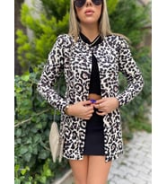 pilelistore- Kadın Uzun Kollu Alın Omuz önü Açık şardonlu Dalgıç Ceket (Leopar)