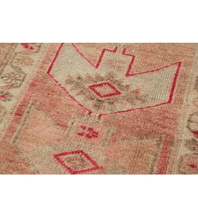 Kırmızı Halı Vintage Stil Bordür Detaylı El Dokuma Koridor Halısı Etnik Geometrik Dekor