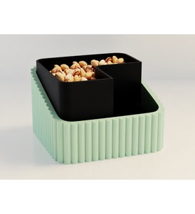 3D Baskı Fıstık Kasesi - Çift Hazneli Kabuk Ayırıcı Sunum Kasesi - Mint Siyah