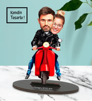 Kendin Tasarla  Motorcu Çift 2 Tasarımlı Karikatür Biblo