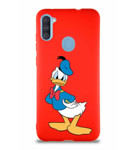 Samsung Galaxy M11 Soft Premier Kapak Donald Duck-D Tasarımlı Silikon Kılıf - Kırmızı (Şeffaf)