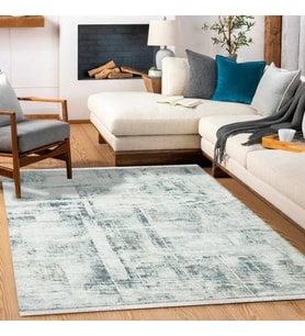 Modern Soyut Desenli Mavi Halı Kaymaz Tabanlı Yıkanabilir Şık Salon Halısı Polyester