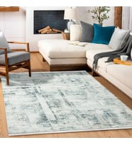 Modern Soyut Desenli Mavi Halı Kaymaz Tabanlı Yıkanabilir Şık Salon Halısı Polyester
