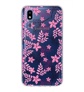 Samsung Galaxy A2 Core Uyumlu Kapak Floral Pembe Tasarımlı Şeffaf Silikon Kılıf