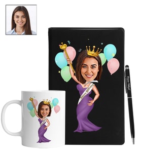 Doğum Gününe Özel Tasarımlı Karikatür Siyah Defter Kalem Kupa Seti 40