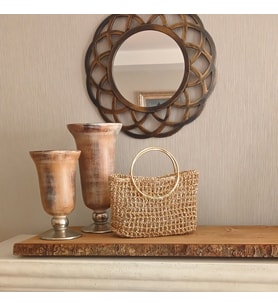 El Yapımı Parlak Gold Rafya File Model Clutch Çanta