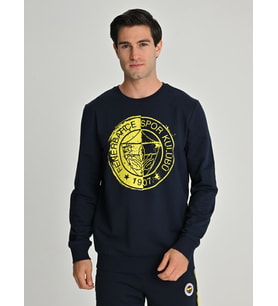Fenerbahçe Tribün Lazer Baskılı Tek Renk Logolu Erkek Sweatshirt (Lacivert)