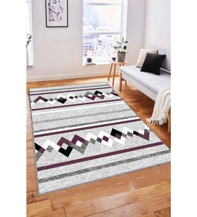 Mürdüm Zigzag Kaymaz Tabanlı Makinede Yıkanabilir Halı RT05 - 100 x 160 cm