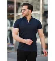 Erkek Hakim Yaka Dokuma Pamuklu Kumaş Kısa Kollu T-shirt
