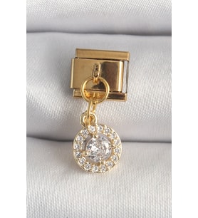 316L Çelik Gold Renk Sallantı Daire Zirkon Taşlı Nomination Charm
