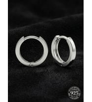 925 Ayar Gümüş Rodyum Kaplama Yuvarlak Unisex Halka Küpe - Çift (2x14mm)