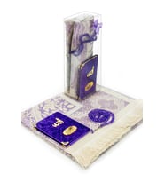 10 Adet Hediyelik Özel Set - Kadife Kaplı Yasin Kitabı - Cep Boy - İsme Özel Plakalı - Seccadeli - Tesbihli - Kutulu - Mor - Mevlüt Hediyeliği