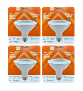 (4 Adet) Osaka 14W (100W) Ilık Beyaz (Günışığı) (4000K) E27 Duylu (Kalın Duy) Led PAR30 Ampul