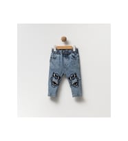 Erkek Çocuk Nakışlı Kot Pantolon (Mavi)