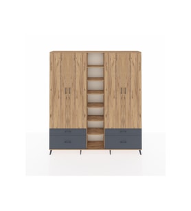 Arges Dolap 12 Raflı 4 Çekmeceli 2 Askılı 220x30x243 Çam-Çam/Antrasit