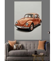 Kahverengi Vintage Kaplumbağa Araba Dekoratif Kanvas - Mdf Ahşap Tablo