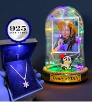 Size Özel Renkli Led Işıklı Fanus ve Işıklı Kutuda 925 Ayar Gümüş Lotus Kolye (Model 8)