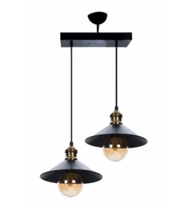 RİOLİGHT RETRO İKİLİ METAL SARKIT AVİZE UZUNLUK:30CM ŞAPKA ÇAPI:22CM (Siyah)