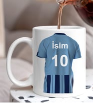 Kişiye Özel Mavi Bordo Taraftar Forma Numarası Ve İsim Tasarımlı Baskılı Kupa Bardak