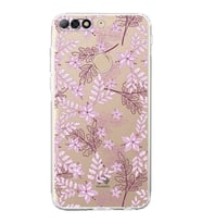 PrintiFy Huawei Y7 2018 Uyumlu Kamera Korumalı Floral Pudra Tasarımlı Şeffaf Silikon Kılıf