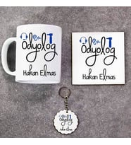 Odyolog Kupa Bardak Altlık ve Anahtarlık Hediye Seti (Model 1)