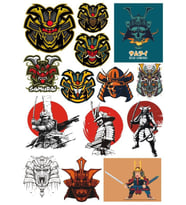 Samurai Sticker Set-4 14 Parça Telefon, Tablet, Defter, Laptop Sticker