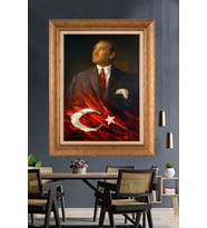Altın Varaklı Çerçeveli Paspartulu Atatürk Tablo DC1495 (Gold)