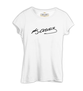 Atatürk İmza Beyaz Kadın Tshirt