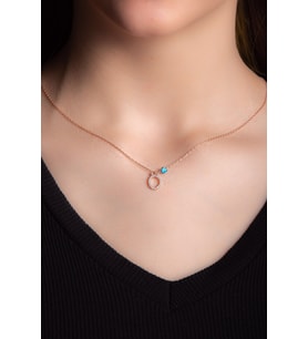 Zirkon Taşlı Ö Harf Gümüş Altın Kaplama Kadın Gümüş Kolye 925 Ayar (Rose)
