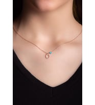 Zirkon Taşlı Ö Harf Gümüş Altın Kaplama Kadın Gümüş Kolye 925 Ayar (Rose)